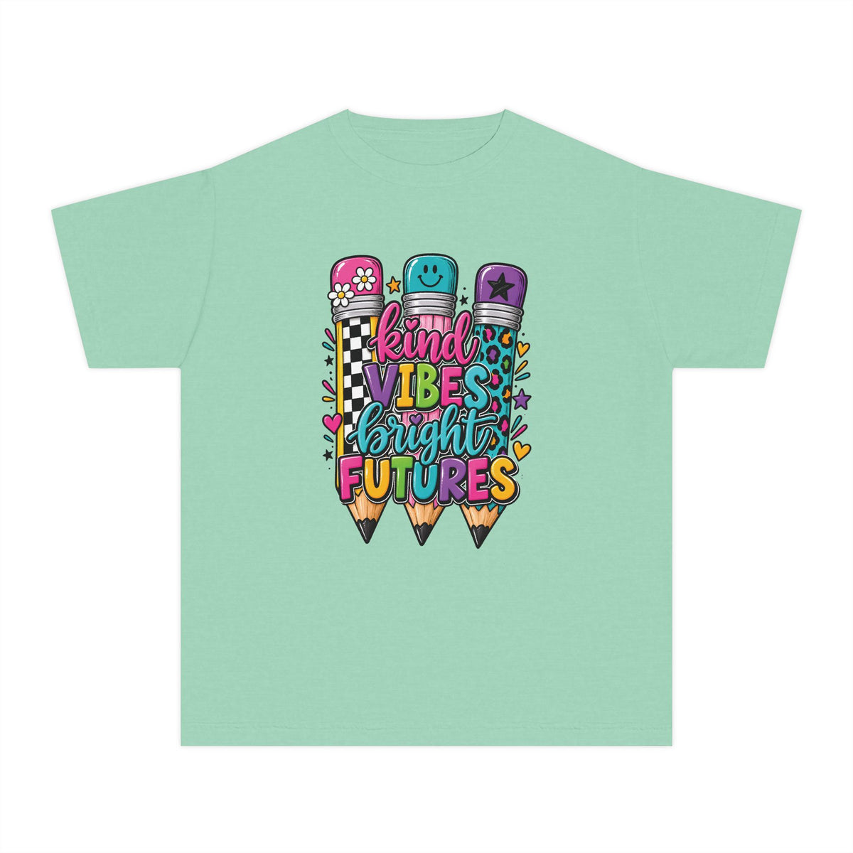 "Kind Vibes Bright Futures" Colorful Pencil Graphic Tee