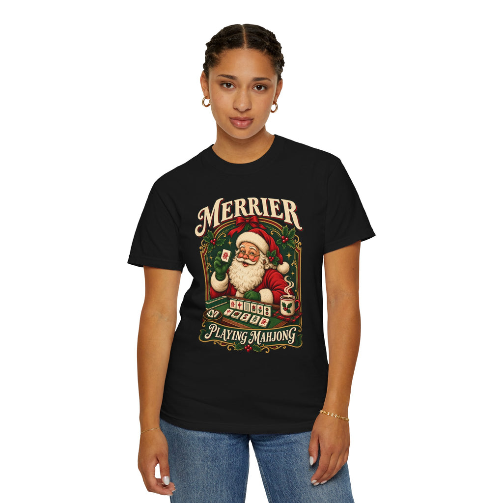 Merrier Playing Mahjong Vintage Santa Holiday Tee