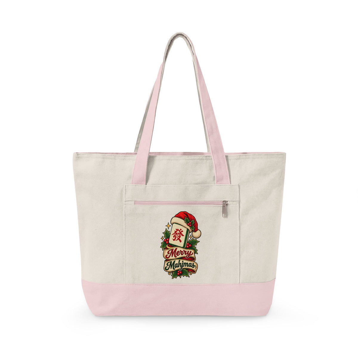 Christmas Canvas Mahjong Zippered Tote