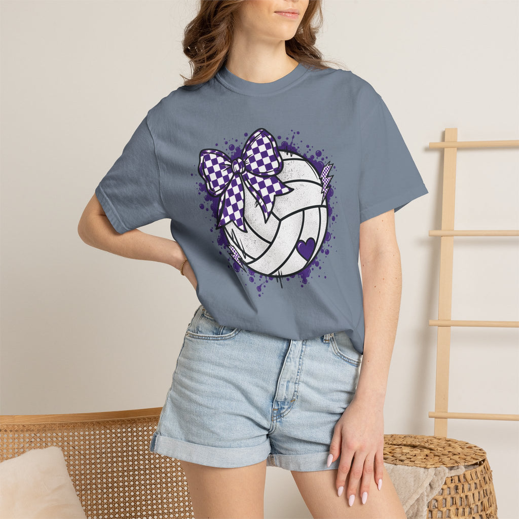 Volleyball Heart Purple Bow Graphic Tee