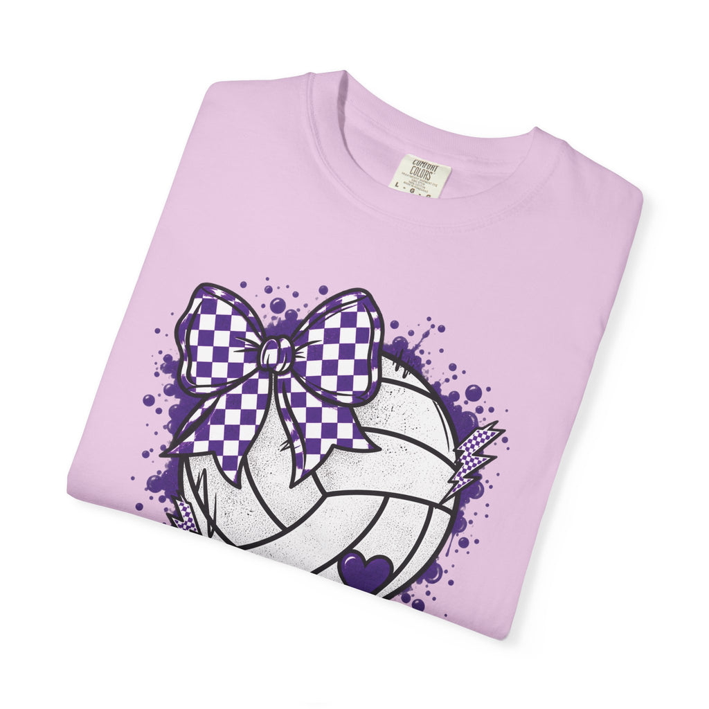 Volleyball Heart Purple Bow Graphic Tee