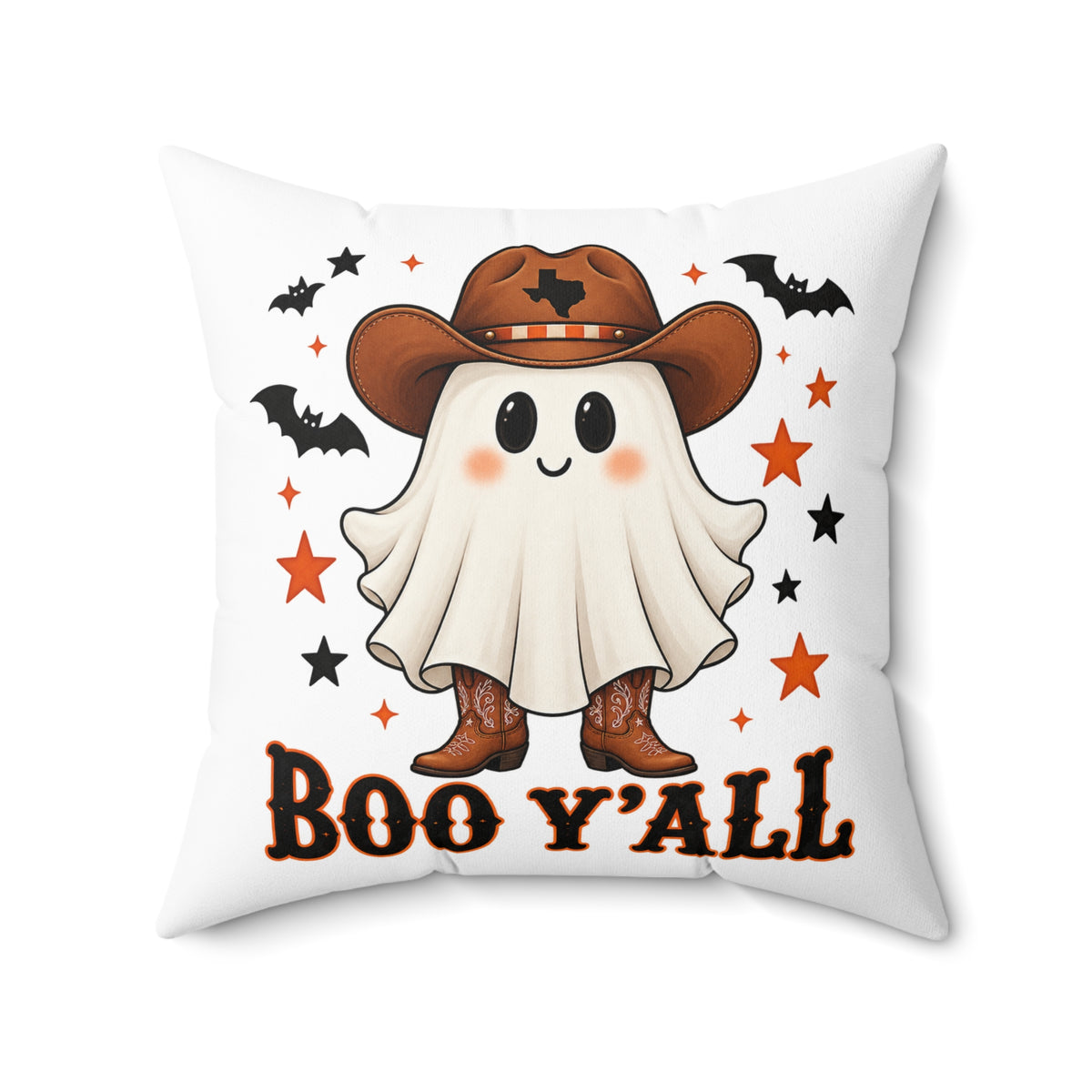 Halloween & Christmas Ghost Cowboy Pillow – “Boo Y'all” / “Merry Y'all” Decorative Throw Pillow