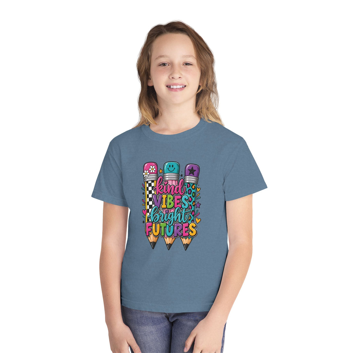 "Kind Vibes Bright Futures" Colorful Pencil Graphic Tee