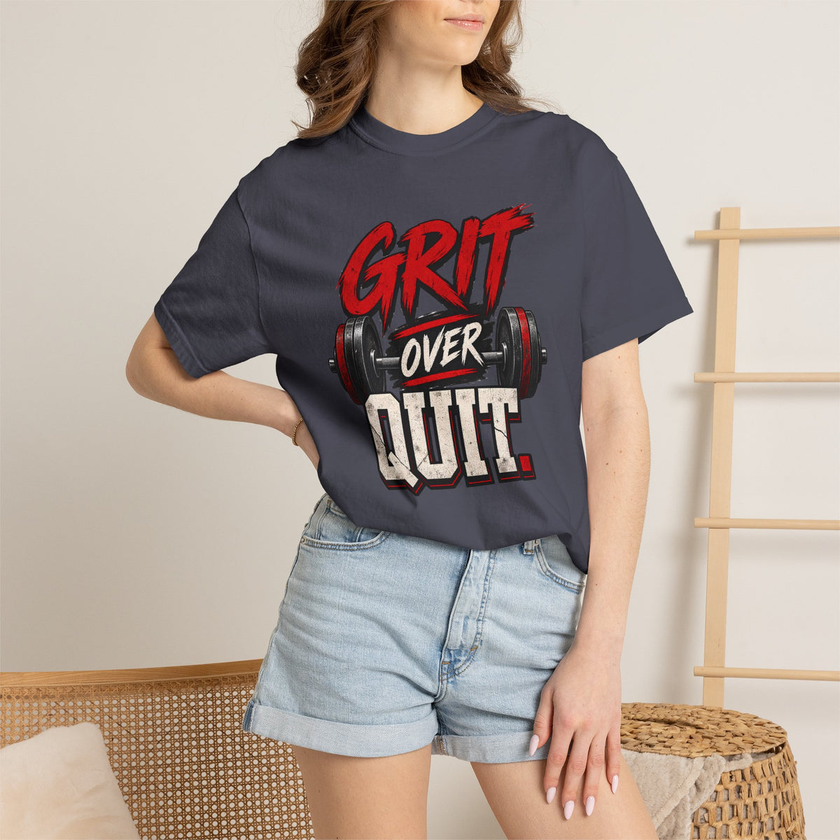 Grit Over Quit TShirt Motivational Weightlifting Gym Tee
