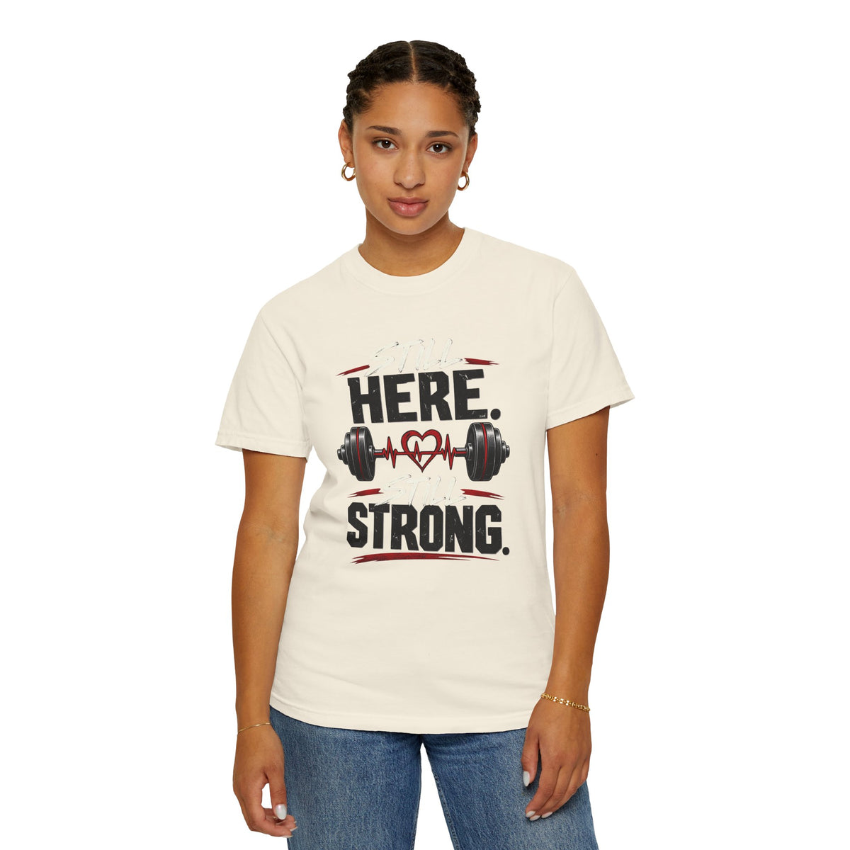 Here Strong Weightlifting TShirt Fitness Gym Graphic Tee