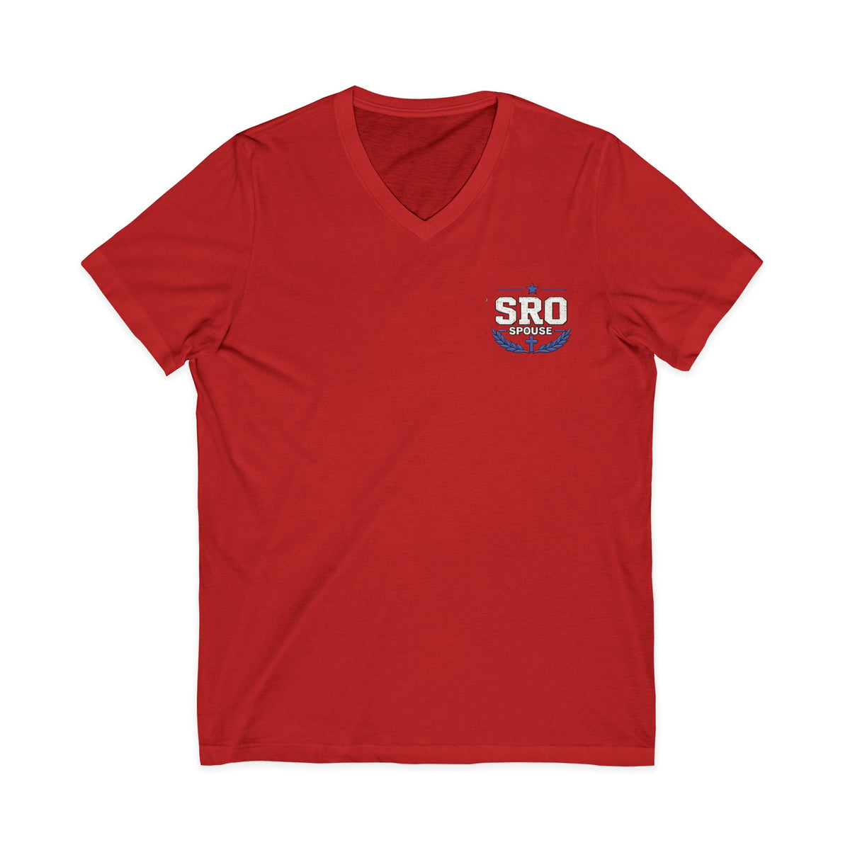SPOUSE SRO Thin Blue Line V-Neck Tee — "Then I Heard 'Whom Shall I Send?'"