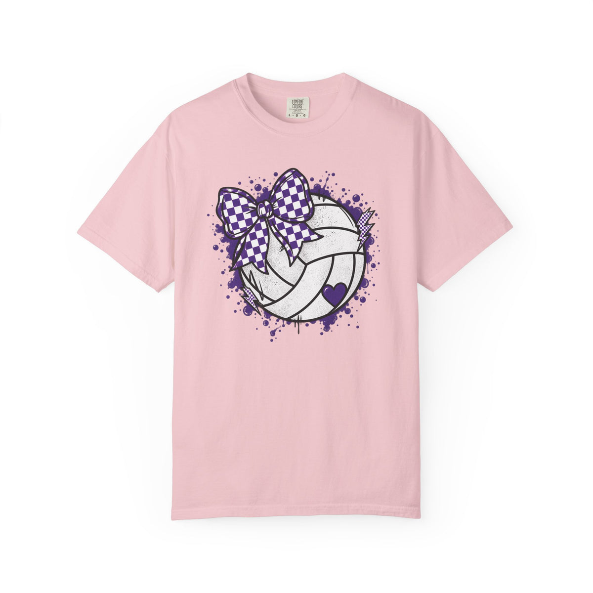 Volleyball Heart Purple Bow Graphic Tee