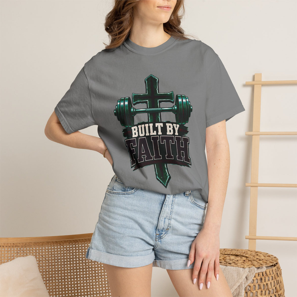 Built by Faith Cross & Barbell T-Shirt