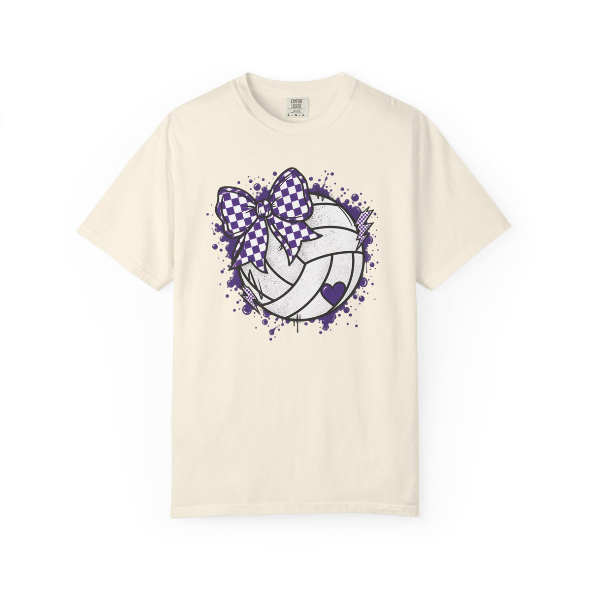 Volleyball Heart Purple Bow Graphic Tee