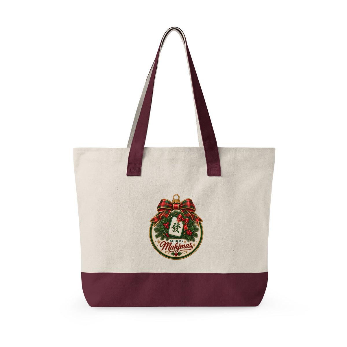 Christmas Canvas Mahjong Zippered Tote
