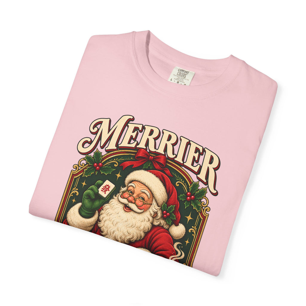 Merrier Playing Mahjong Vintage Santa Holiday Tee