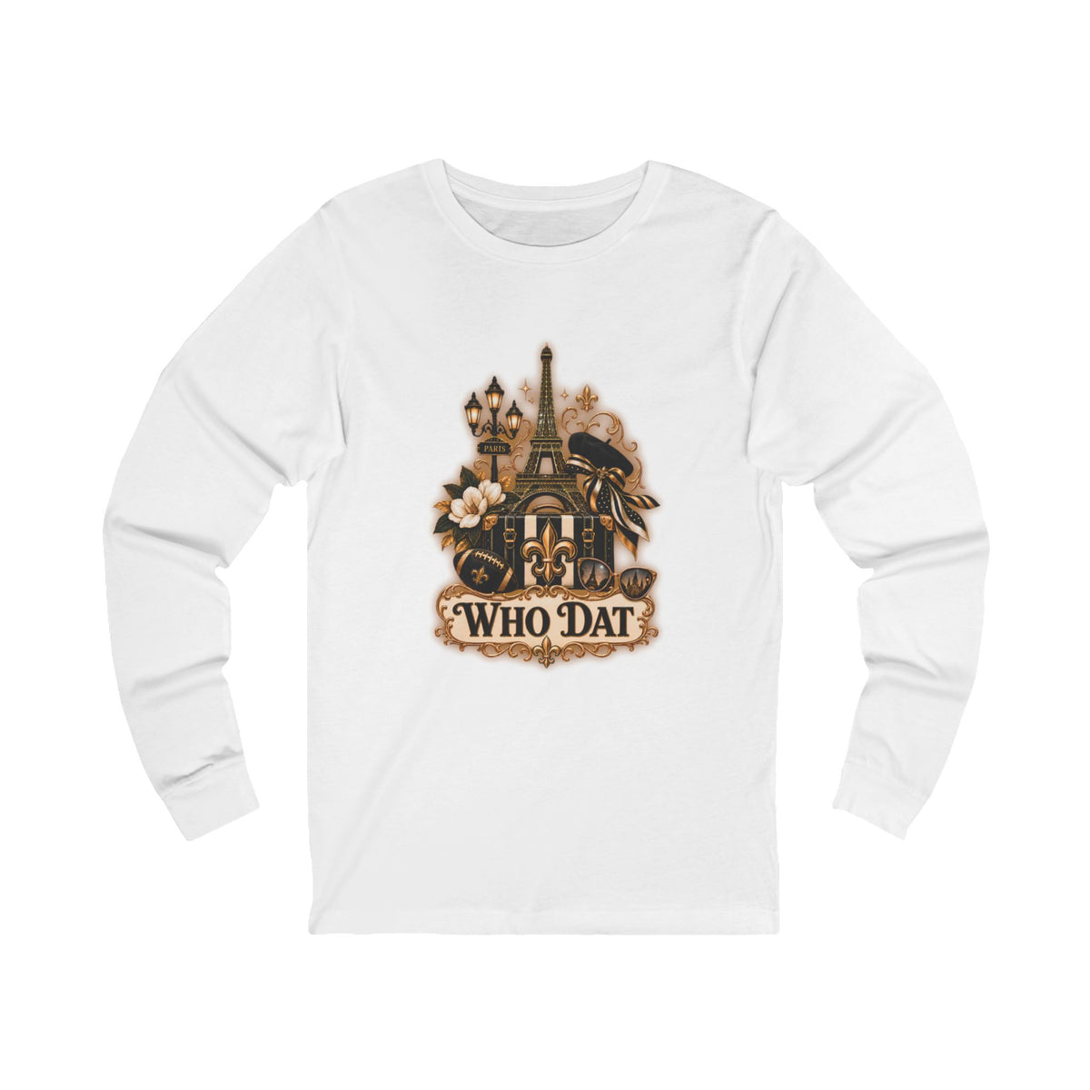 Who Dat Long Sleeve Tee — Vintage New Orleans Fleur-de-Lis Design