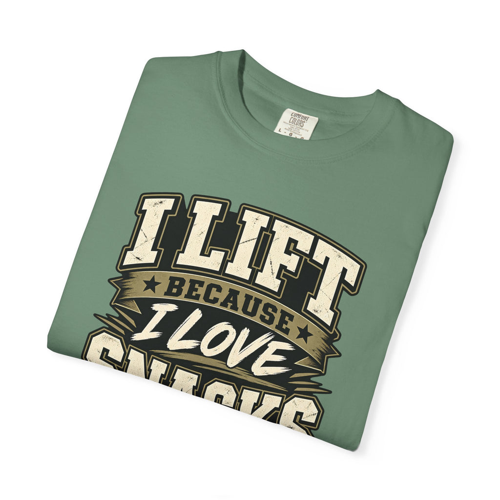 I Lift Because I Love Snacks T-Shirt — Funny Gym Weightlifting Tee
