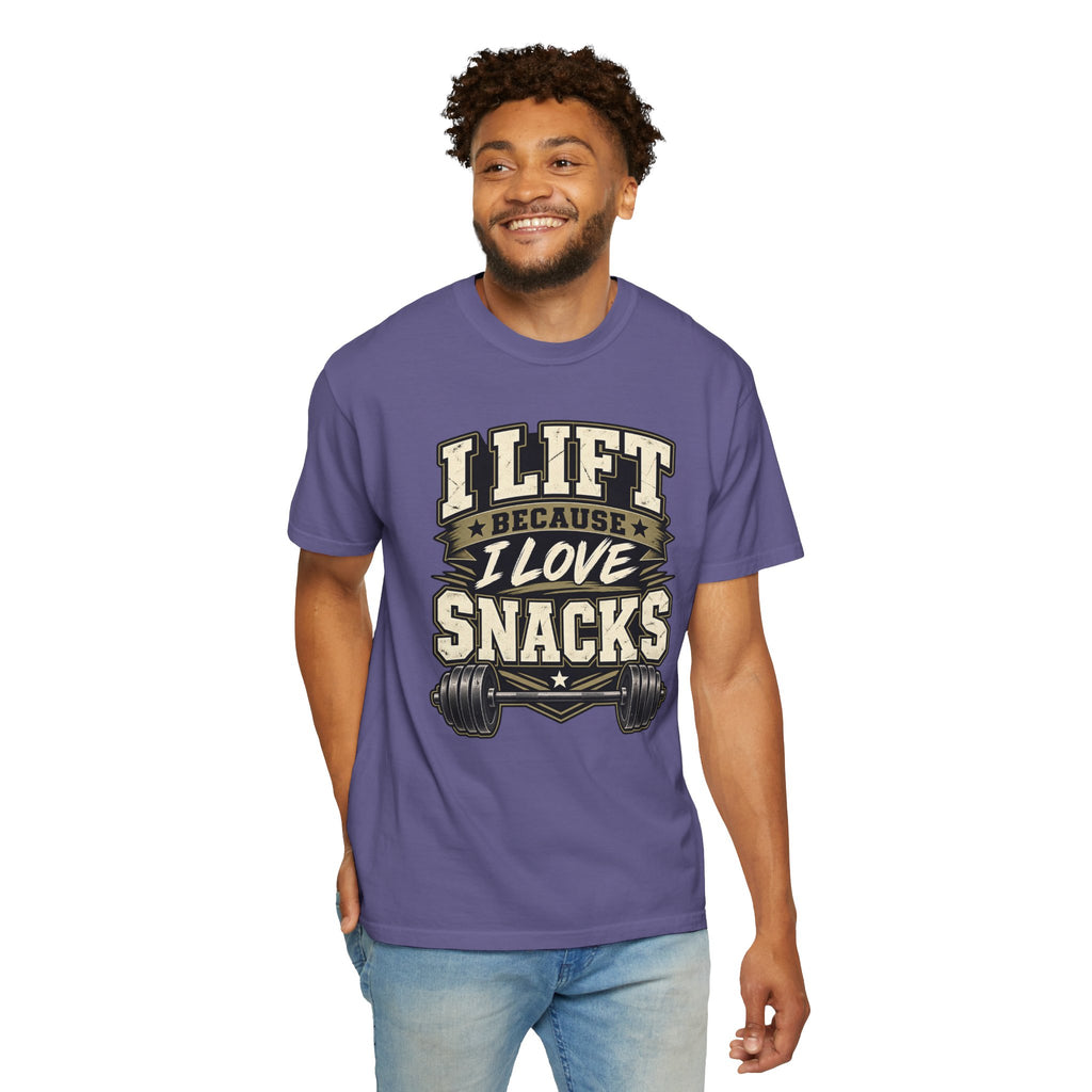 I Lift Because I Love Snacks T-Shirt — Funny Gym Weightlifting Tee