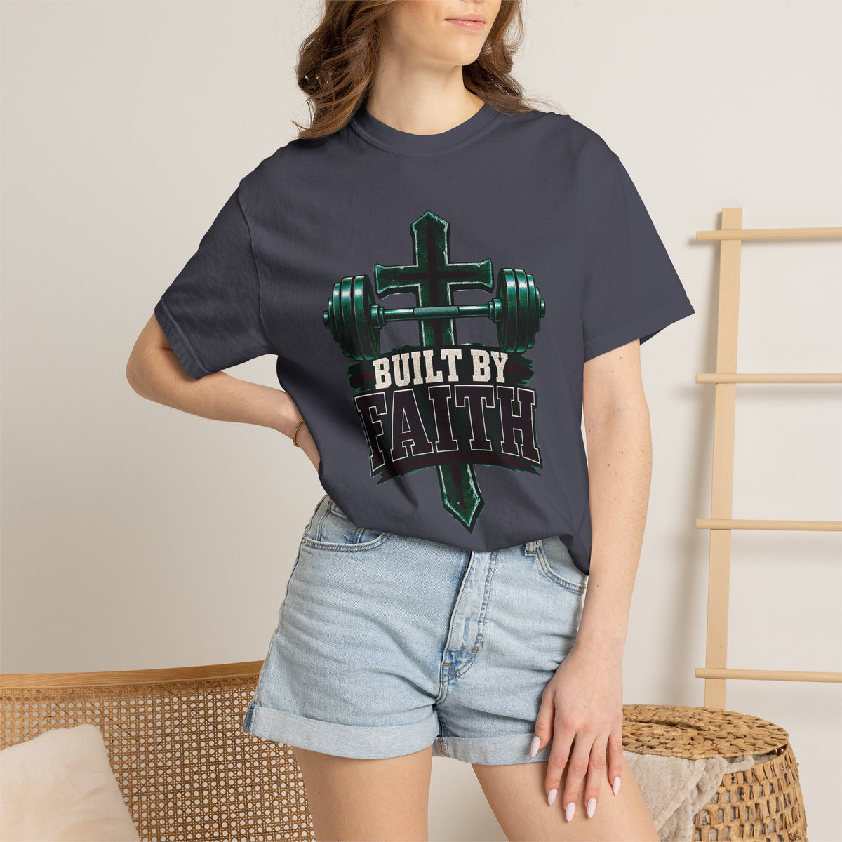 Built by Faith Cross & Barbell T-Shirt