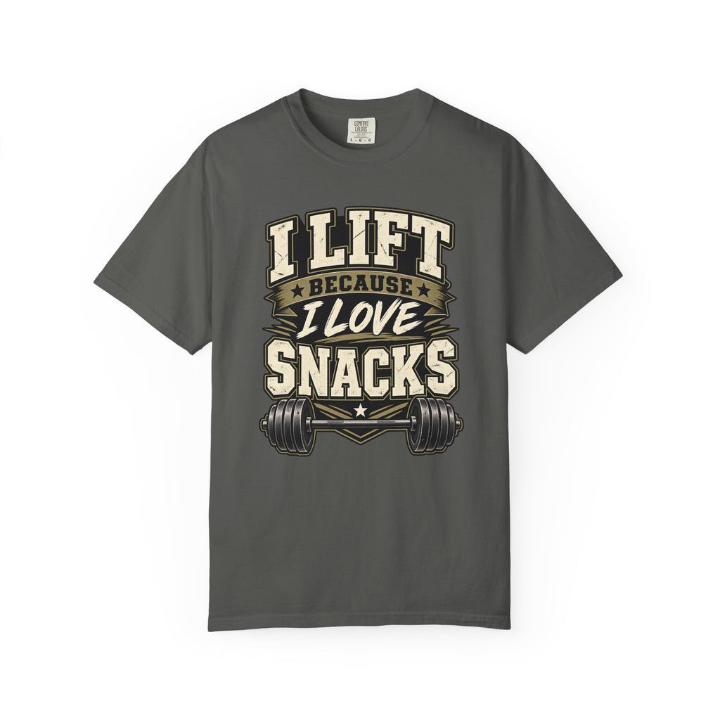 I Lift Because I Love Snacks T-Shirt — Funny Gym Weightlifting Tee