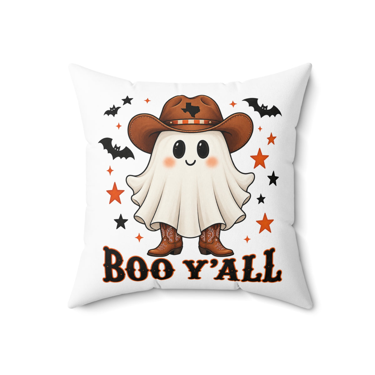 Halloween & Christmas Ghost Cowboy Pillow – “Boo Y'all” / “Merry Y'all” Decorative Throw Pillow