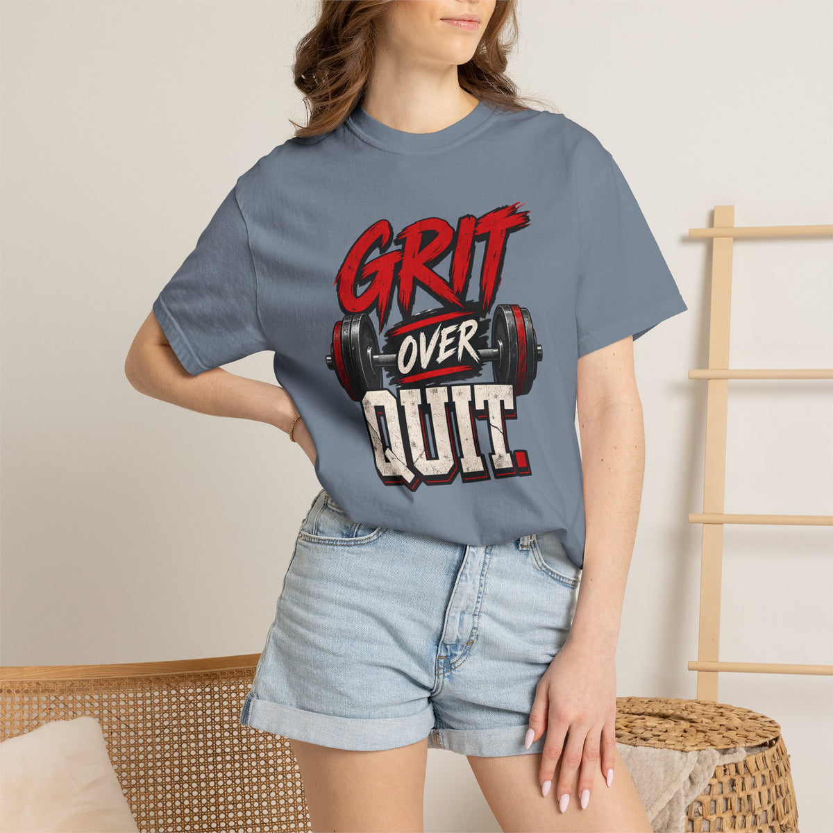 Grit Over Quit TShirt Motivational Weightlifting Gym Tee