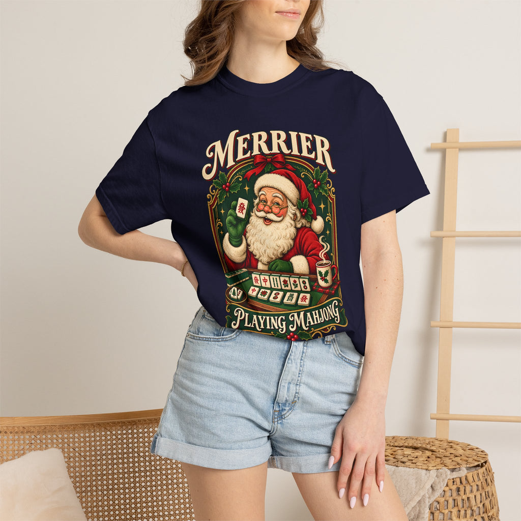 Merrier Playing Mahjong Vintage Santa Holiday Tee
