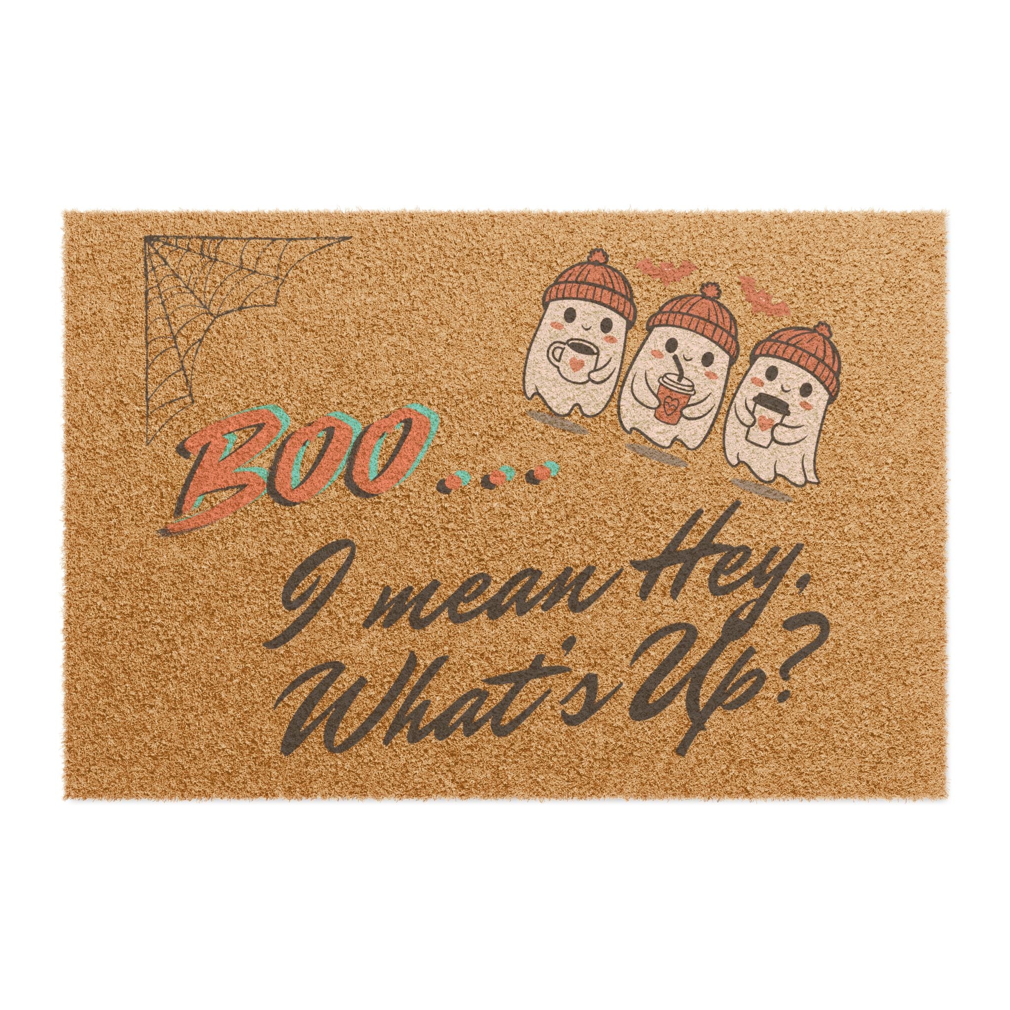 Halloween Ghost Doormat — "Boo... I mean Hey, What’s Up?" Welcome Mat
