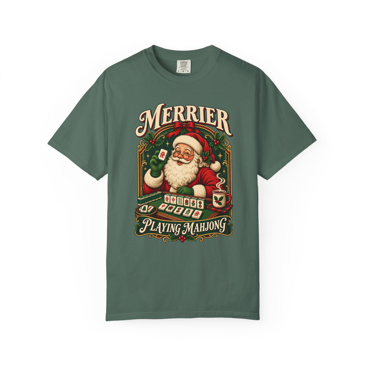 Merrier Playing Mahjong Vintage Santa Holiday Tee