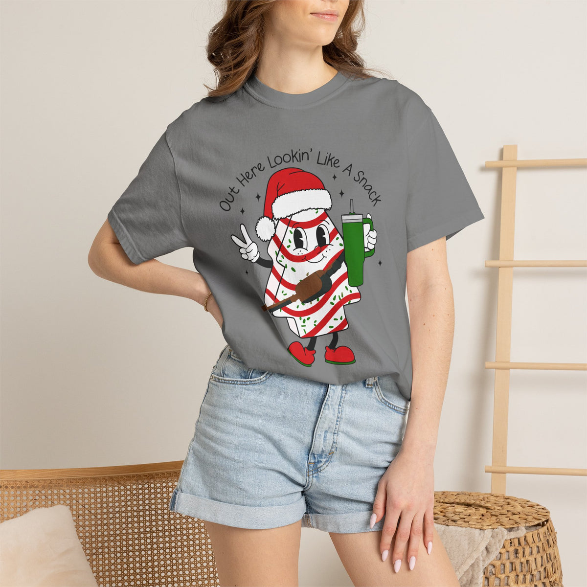 Retro Holiday T-Shirt — Out Here Lookin Like A Snack Santa Cookie Design