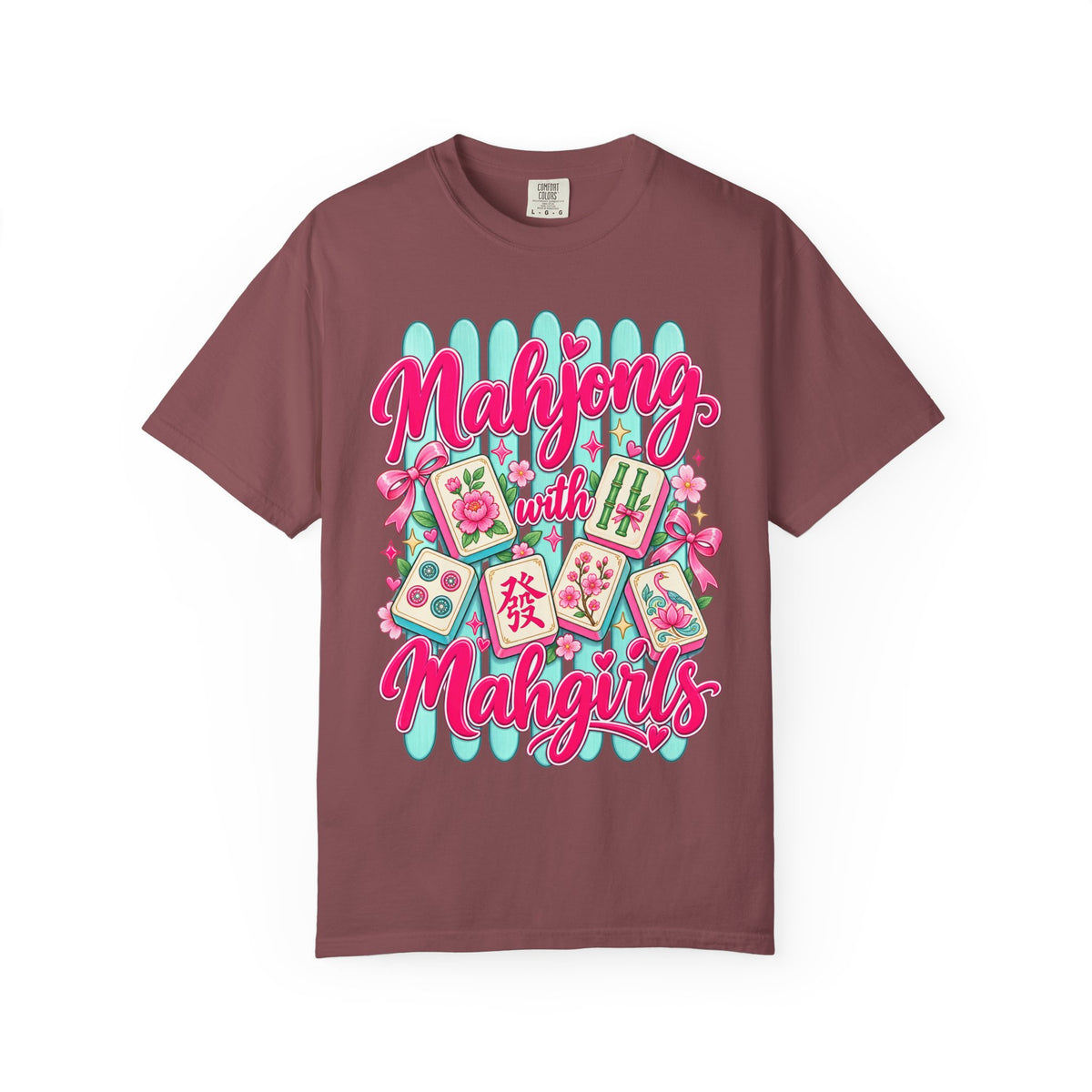 Mahjong with Mahgirls T-Shirt — Cute Floral Mahjong Tiles Tee for Mahjong Lovers