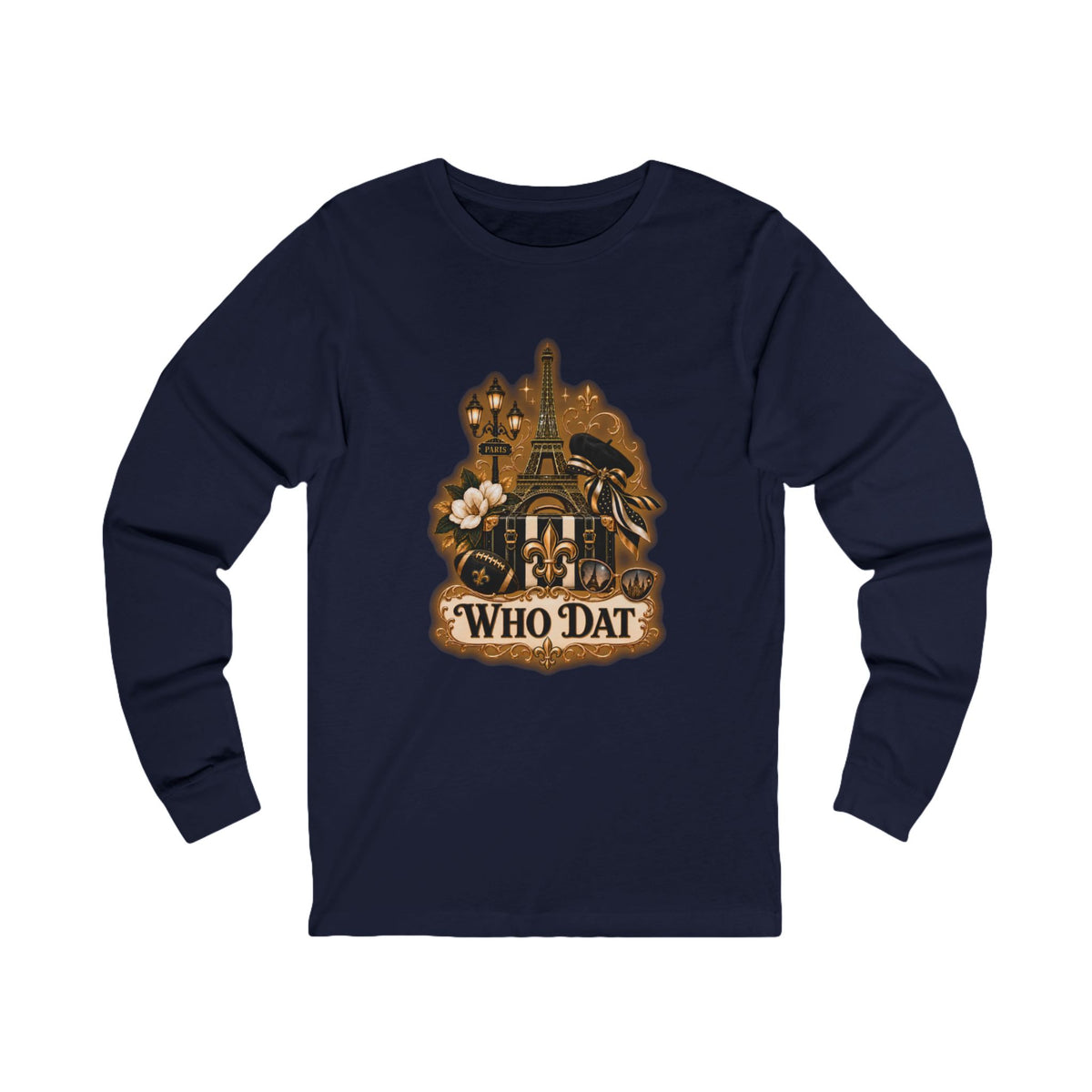 Who Dat Long Sleeve Tee — Vintage New Orleans Fleur-de-Lis Design