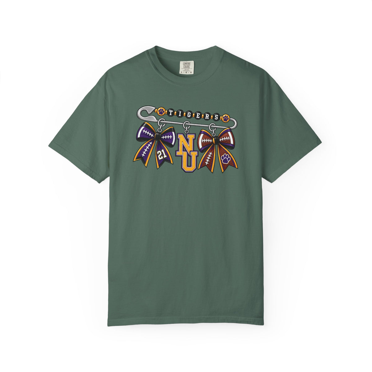 Safety Pin Charm TShirt Purple Gold Cheer Ribbon Design