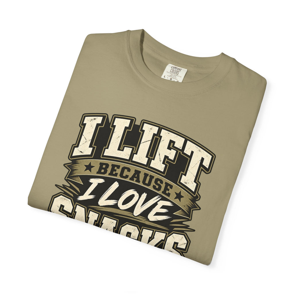I Lift Because I Love Snacks T-Shirt — Funny Gym Weightlifting Tee