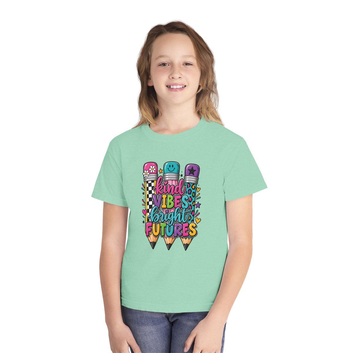 "Kind Vibes Bright Futures" Colorful Pencil Graphic Tee