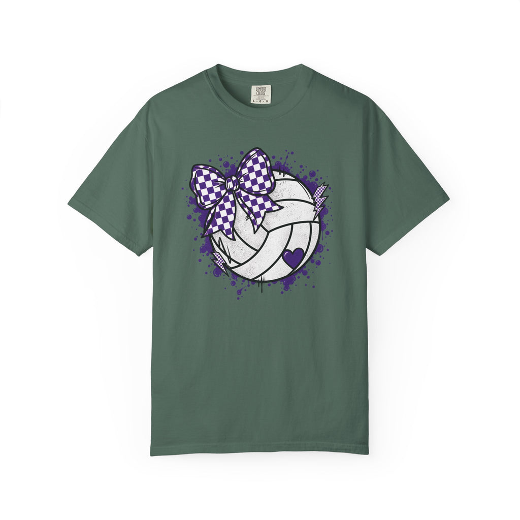 Volleyball Heart Purple Bow Graphic Tee