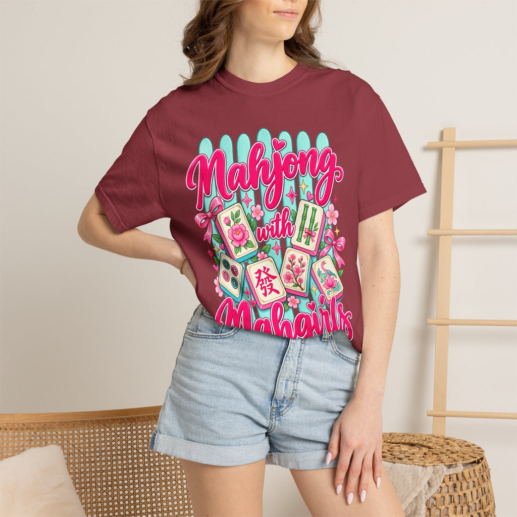 Mahjong with Mahgirls T-Shirt — Cute Floral Mahjong Tiles Tee for Mahjong Lovers