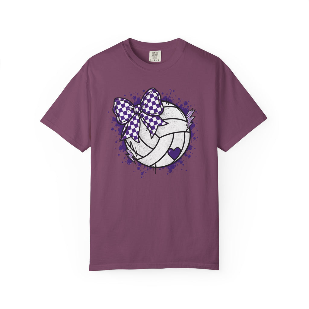Volleyball Heart Purple Bow Graphic Tee