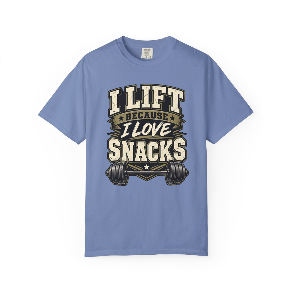 I Lift Because I Love Snacks T-Shirt — Funny Gym Weightlifting Tee