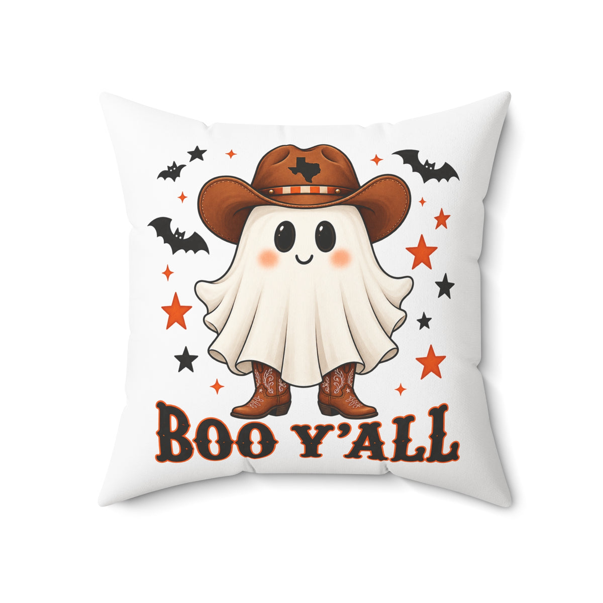 Halloween & Christmas Ghost Cowboy Pillow – “Boo Y'all” / “Merry Y'all” Decorative Throw Pillow