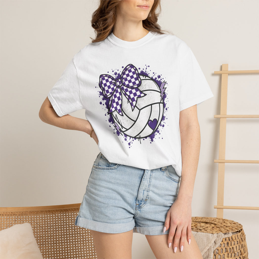 Volleyball Heart Purple Bow Graphic Tee