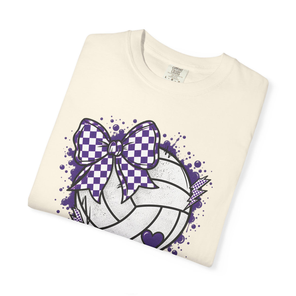 Volleyball Heart Purple Bow Graphic Tee