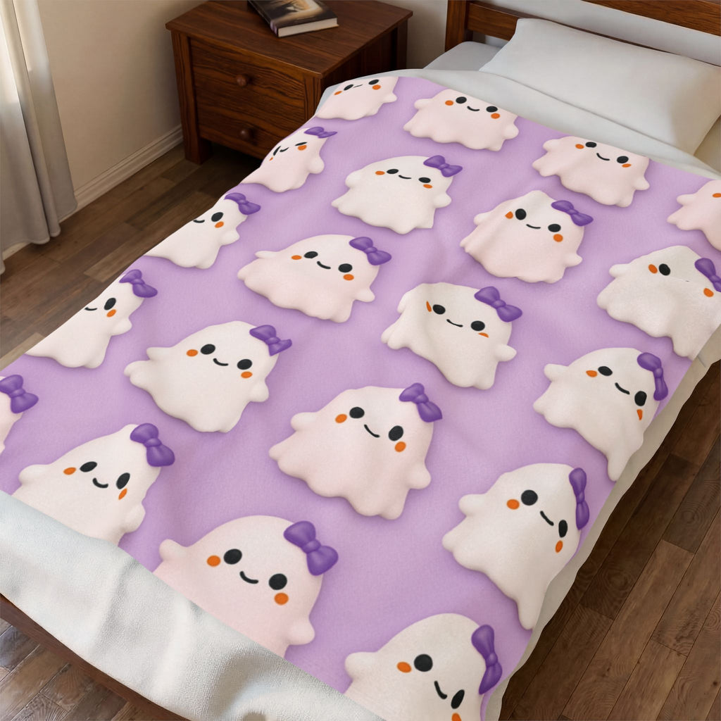 Bow Girl™ Ghost Velveteen Plush Blanket - Purple