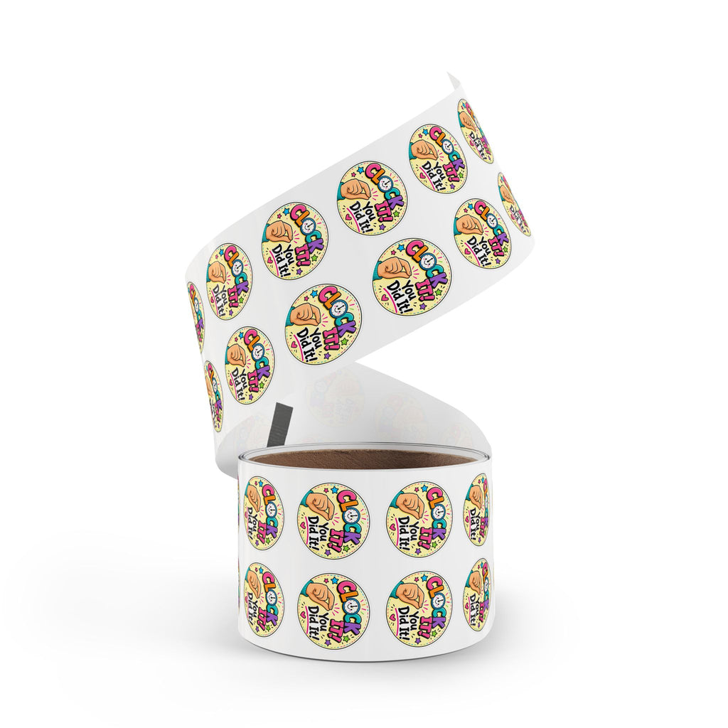 Round Reward Stickers — “Clock It! You Did It!” Positive Reinforcement Label Rolls
