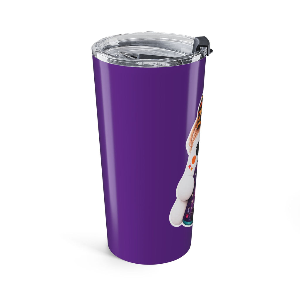 20oz Cute Ghost Tumbler — Purple Halloween Drink Cup with Leopard Bow Design