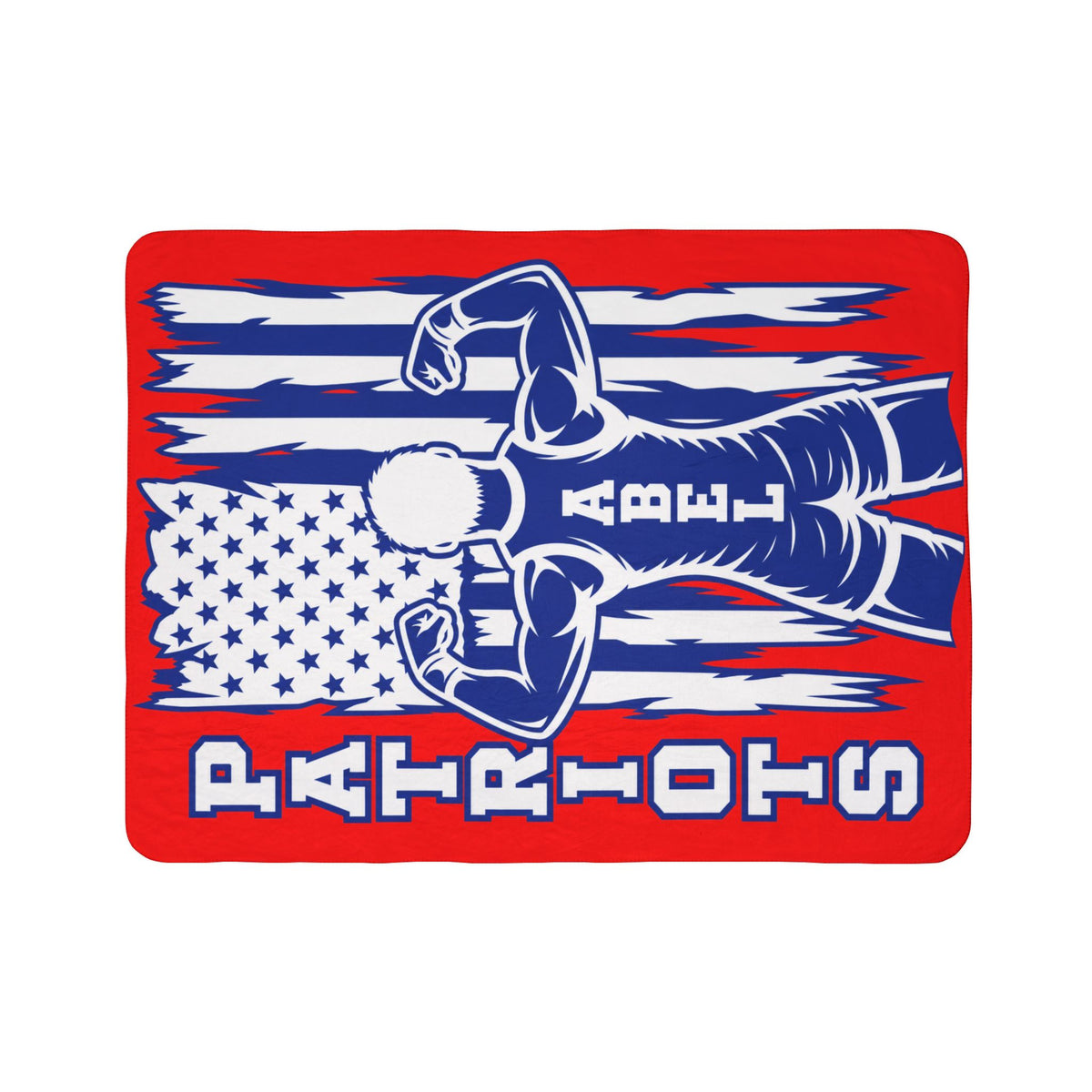 Patriots Personalized Sherpa Blanket - American Flag Muscleman with Name (Fleece)
