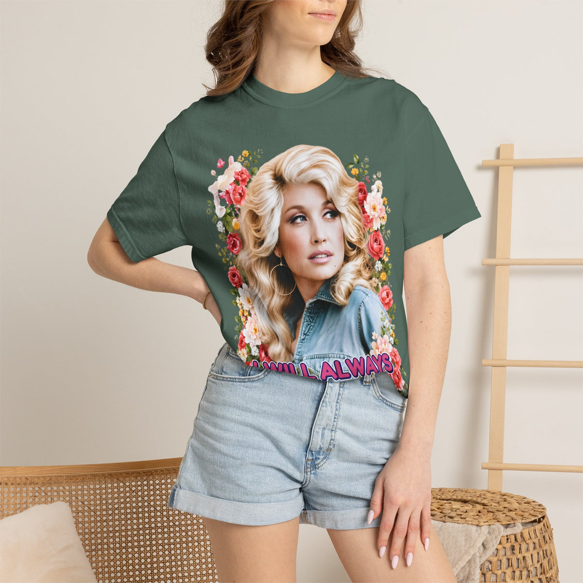 Graphic Tee Retro Floral Portrait I Will Always Love You