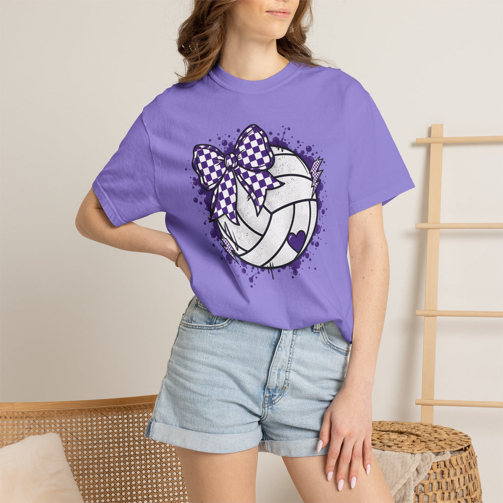 Volleyball Heart Purple Bow Graphic Tee