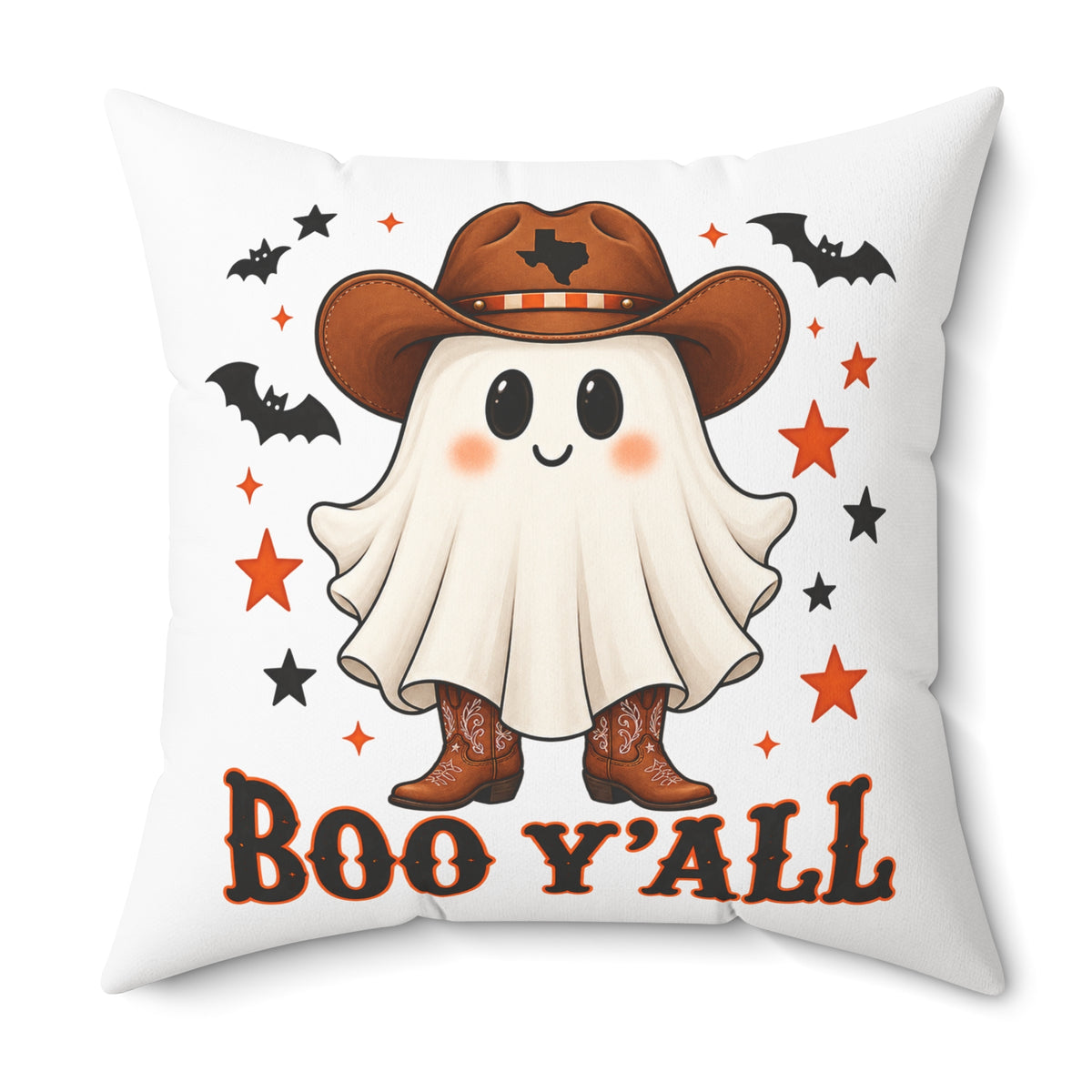 Halloween & Christmas Ghost Cowboy Pillow – “Boo Y'all” / “Merry Y'all” Decorative Throw Pillow