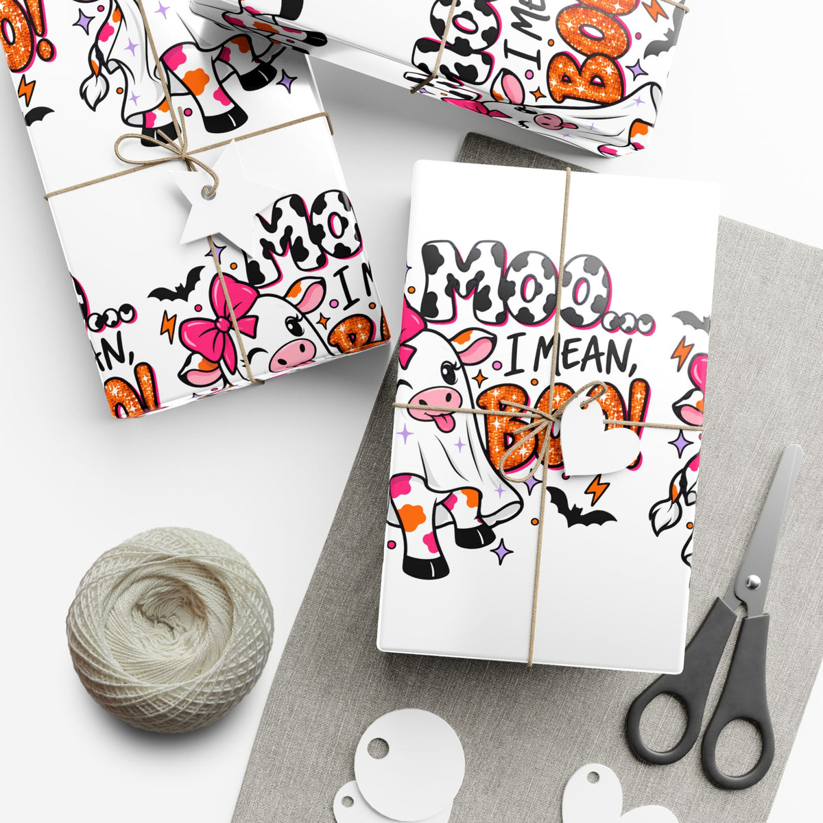Halloween Cow 'Moo I Mean Boo!' Gift Wrap Paper