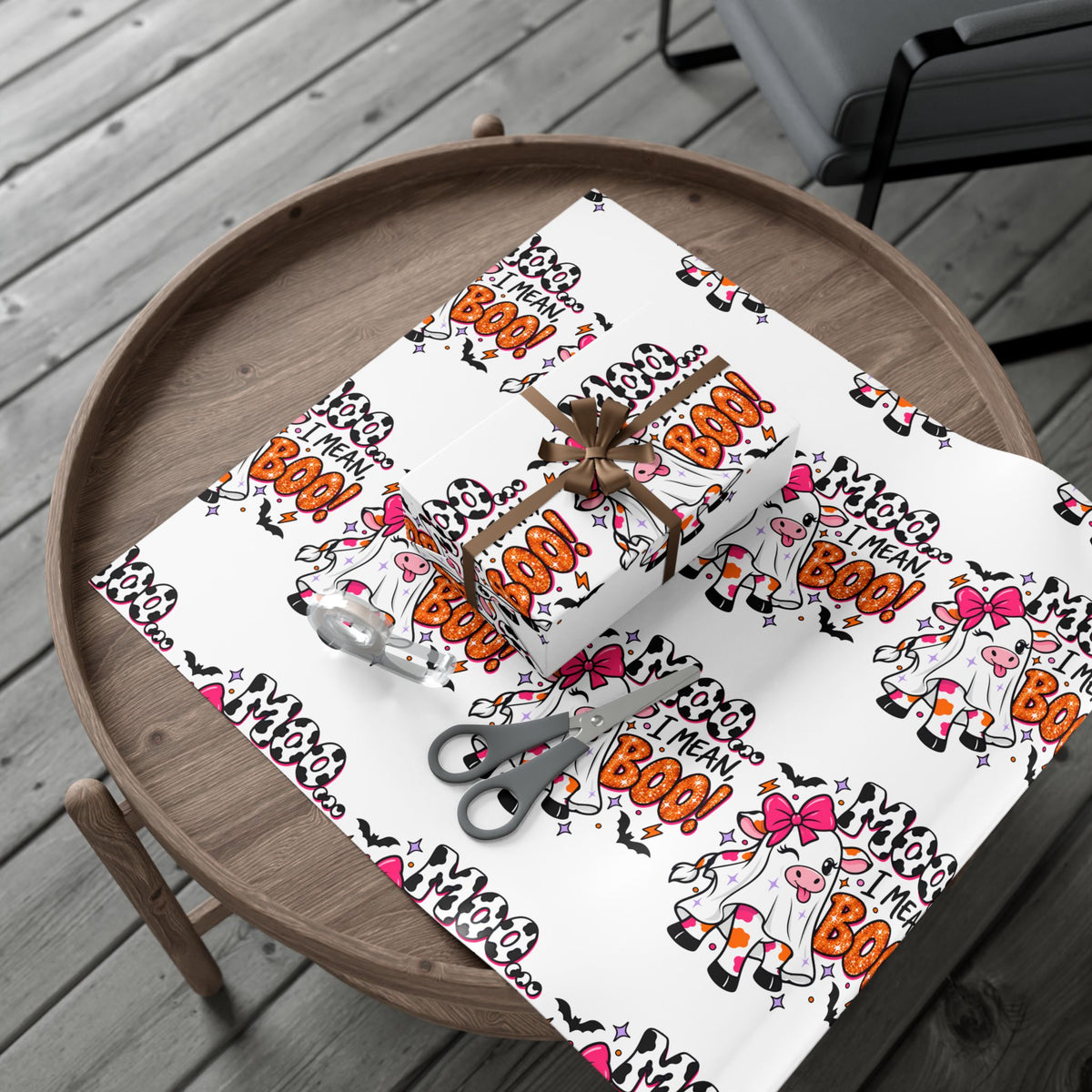 Halloween Cow 'Moo I Mean Boo!' Gift Wrap Paper