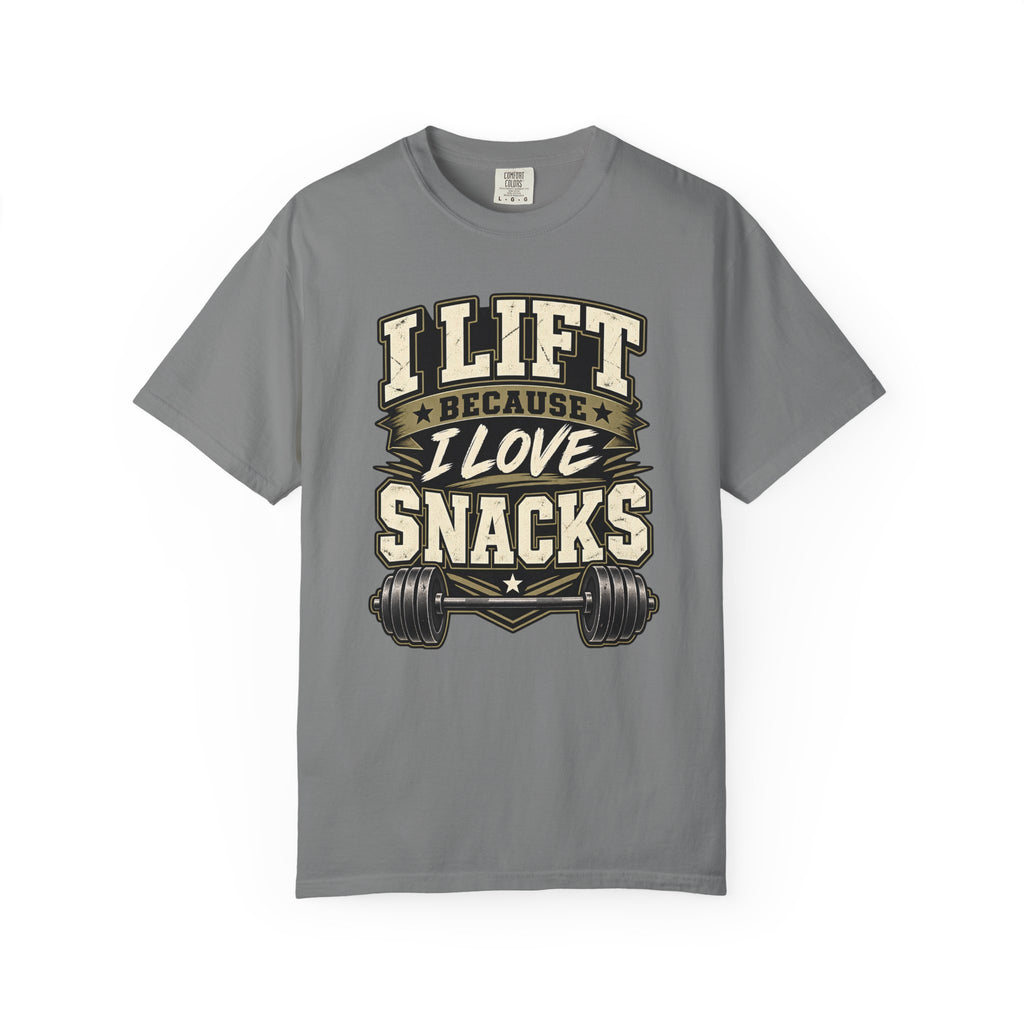 I Lift Because I Love Snacks T-Shirt — Funny Gym Weightlifting Tee