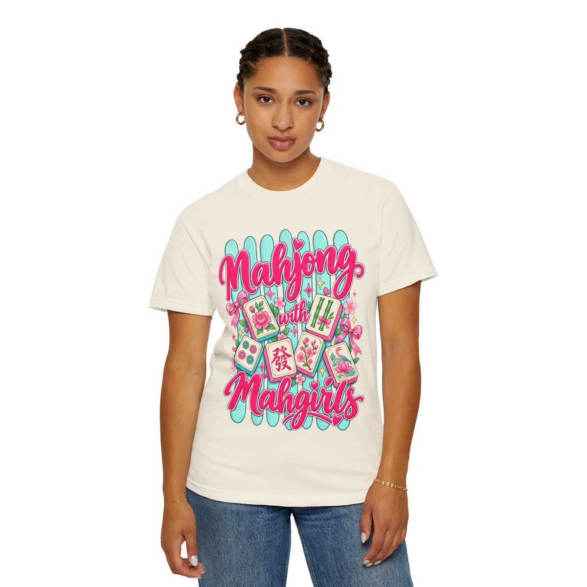 Mahjong with Mahgirls T-Shirt — Cute Floral Mahjong Tiles Tee for Mahjong Lovers