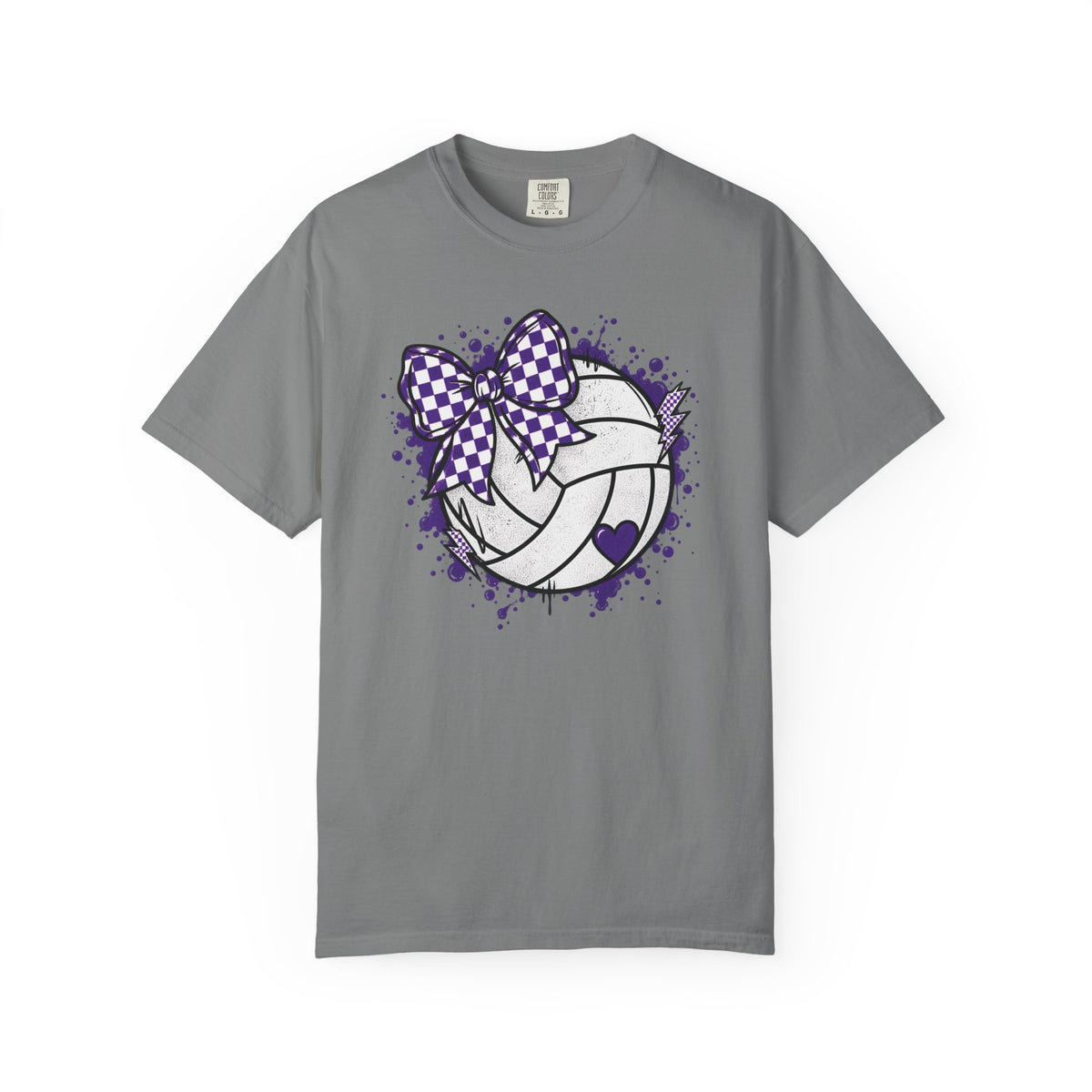 Volleyball Heart Purple Bow Graphic Tee